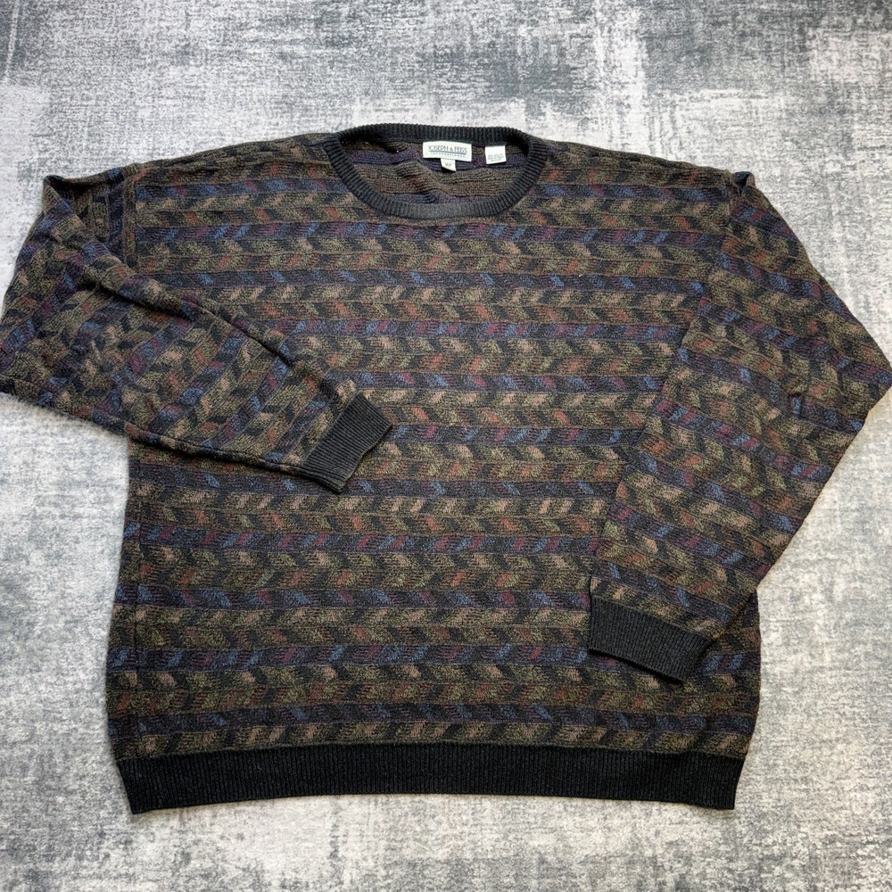 VTG Joseph & Feiss Sweater Mens XLT Geometric Chevron Knit Crewneck 90s Grandpa